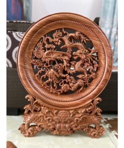 Đĩa Gỗ Trang Trí Khắc Rồng